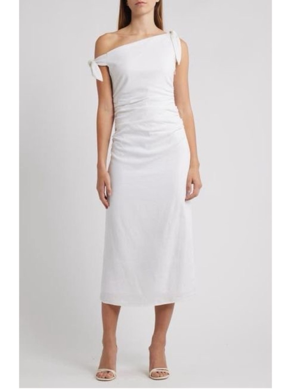 Wayf White One-Shoulder Asymmetrical Midi Dress